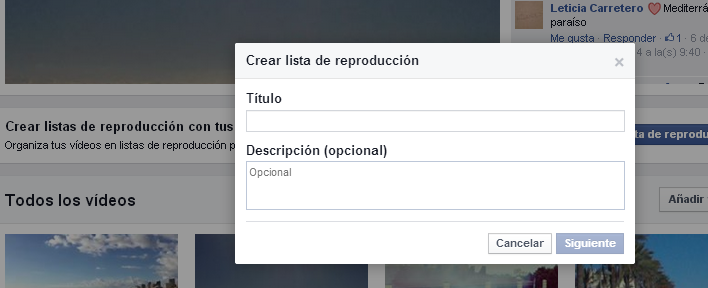 Crear lista de reproducción Facebook