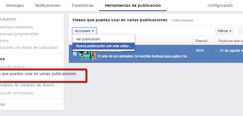 Utilizar vídeos de otra página publicaciones cruzadas Facebook